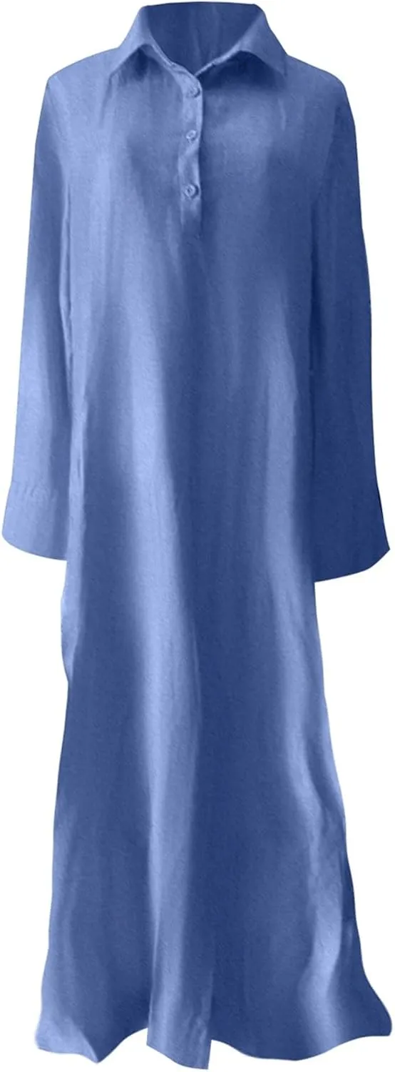 Women's Fashion Denim Dress New Shirt Collar Denim Button Long Skirt Outfits