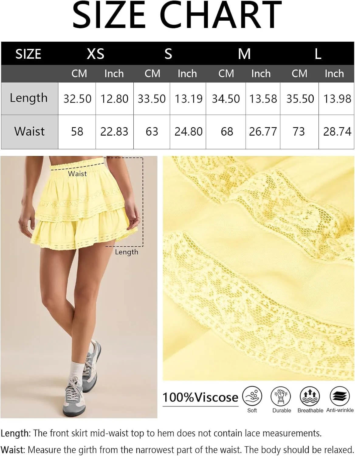 Women's Flowy Summer Shorts for Women Lace Layered Ruffle Pleated High Waist Mini Skirts Casual Swing Beach Skorts
