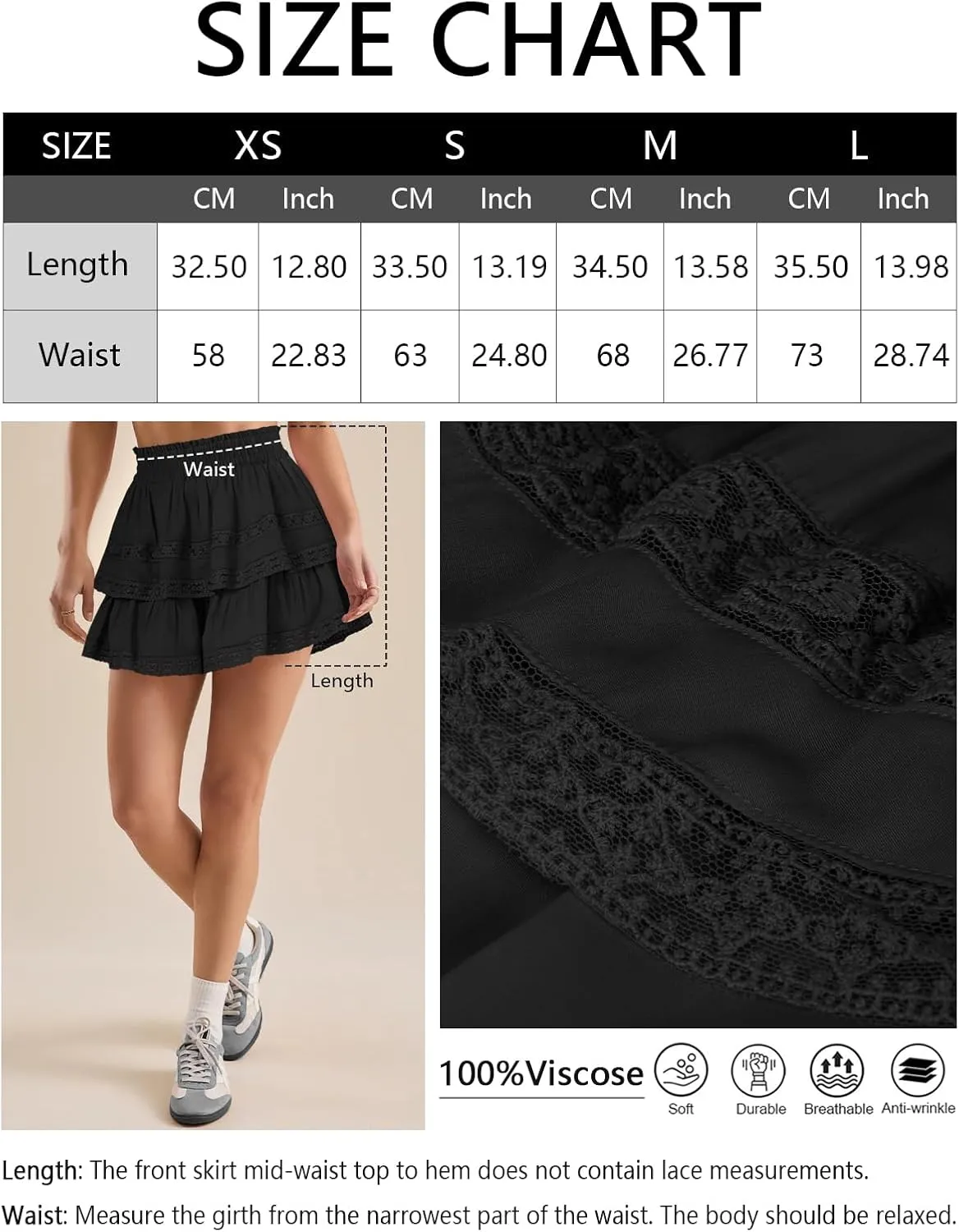 Women's Flowy Summer Shorts for Women Lace Layered Ruffle Pleated High Waist Mini Skirts Casual Swing Beach Skorts