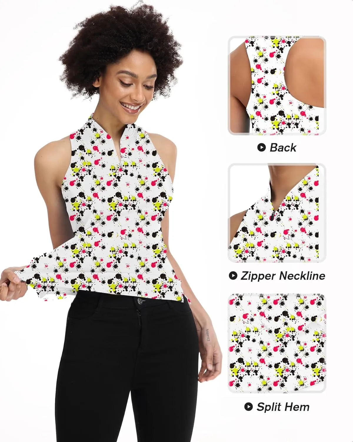Women's Golf Shirt Sleeveless, V Neck Raceerback Polo Shirts Moisture Wicking, Quick Dry Ladies Tennis T Shirts