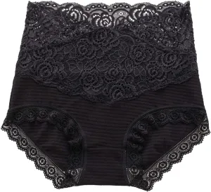 Women's High Waist Cotton Underwear Soft Brief Sexy Lace Panties Regular Butt Lift Seamless Brief