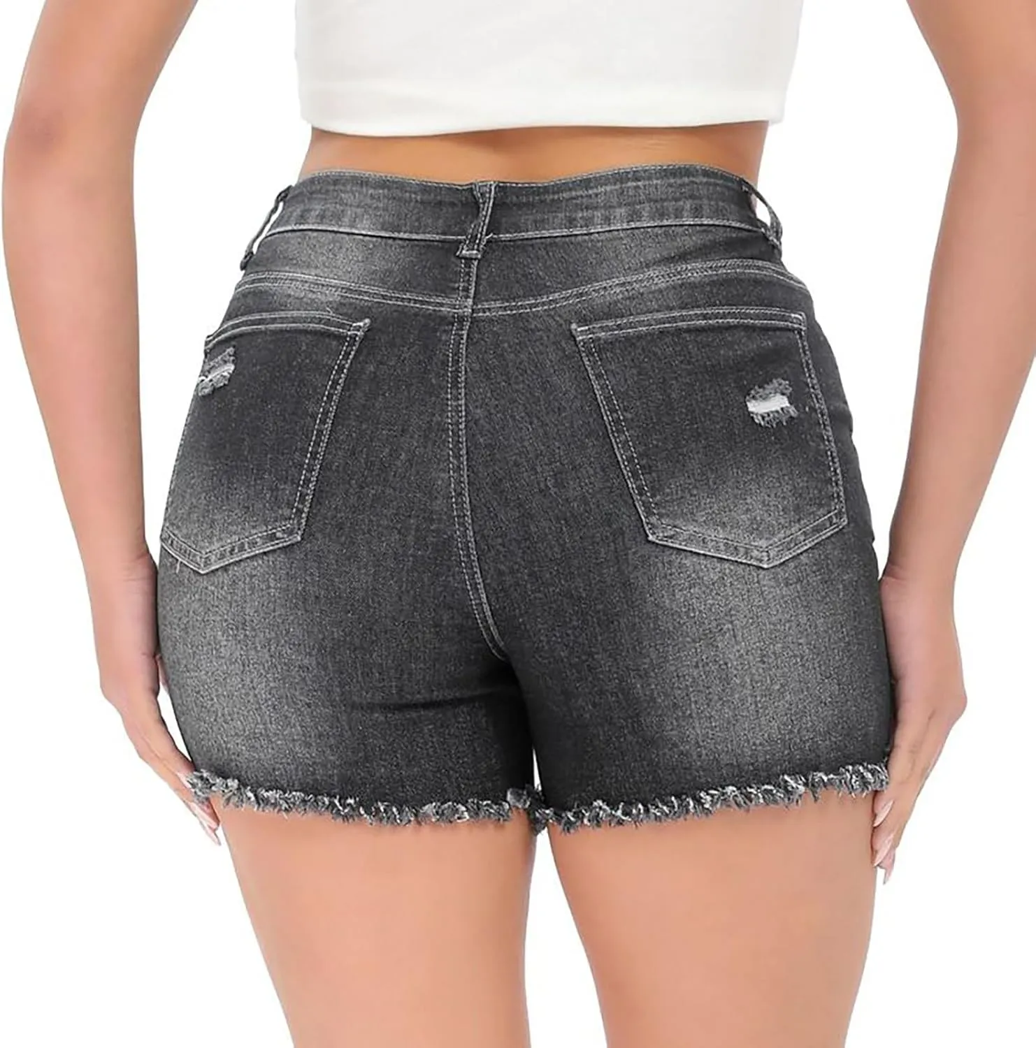 Women's High Waisted Denim Shorts Casual Ripped Summer Hot Short Jeans Frayed Distressed Slim Fit Jeans Shorts with Pockets