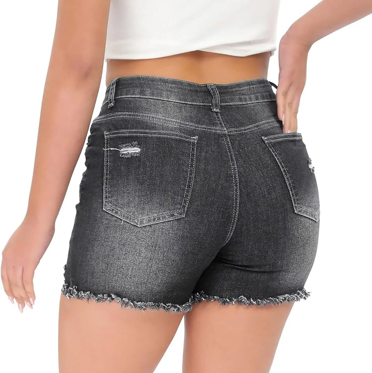 Women's High Waisted Denim Shorts Casual Ripped Summer Hot Short Jeans Frayed Distressed Slim Fit Jeans Shorts with Pockets
