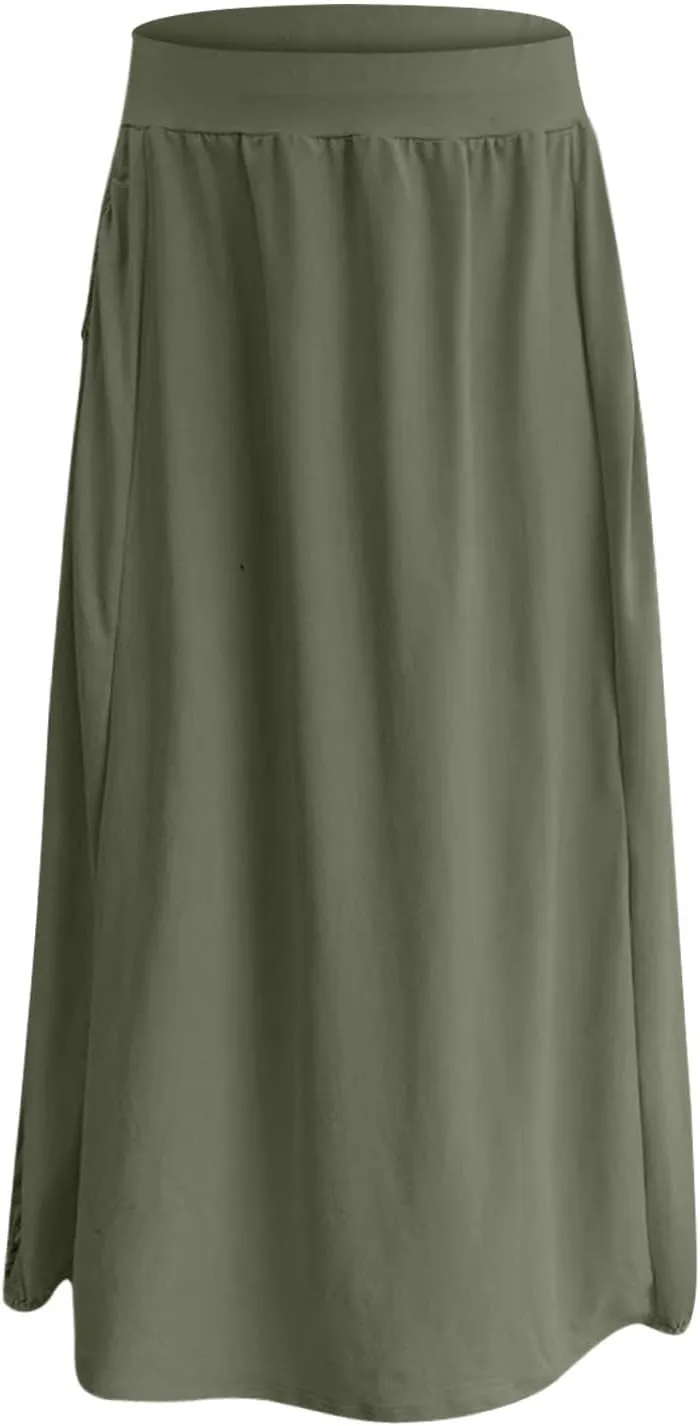 Women's Maxi Boho Skirts High Waisted Baggy Summer Skirts with Pockets Comfy Flowy Beach Skirts A Line Long Skirts