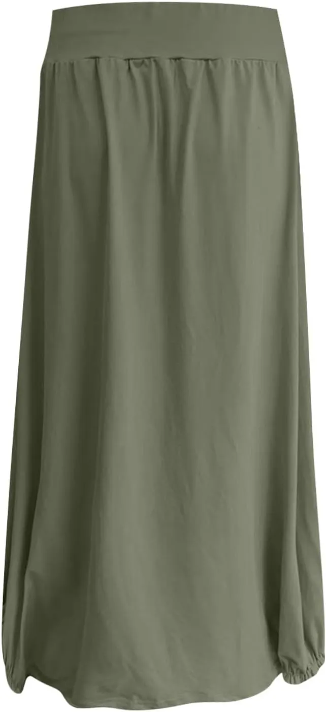 Women's Maxi Boho Skirts High Waisted Baggy Summer Skirts with Pockets Comfy Flowy Beach Skirts A Line Long Skirts
