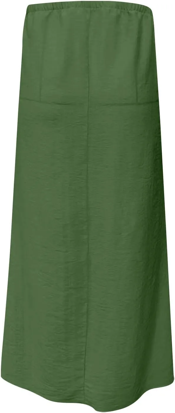 Womens Maxi Skirt Casual Flowy Drawstring High Waist Flowy Long Skirts Summer Beach Vacation Outfits Clothes