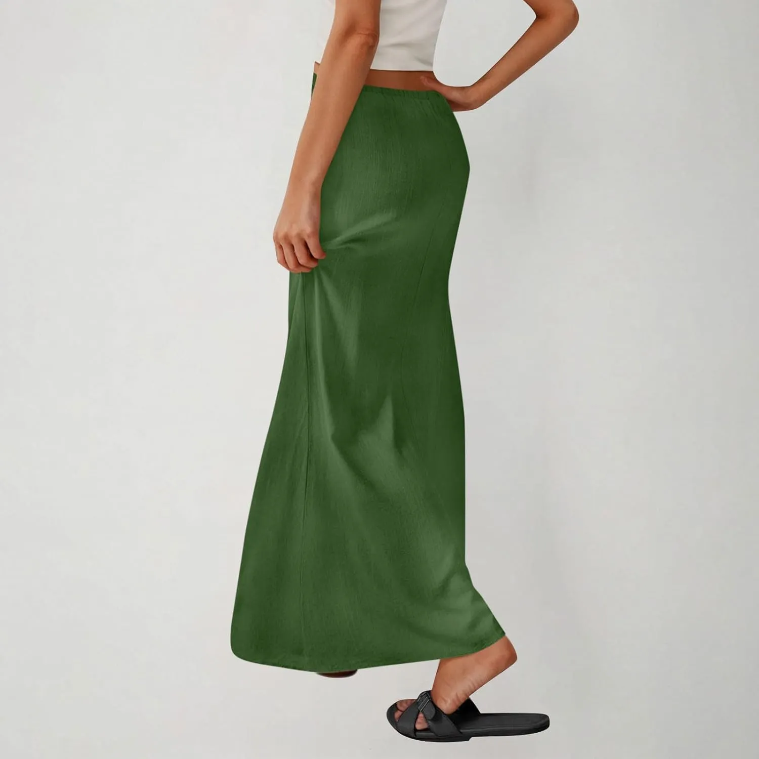 Womens Maxi Skirt Casual Flowy Drawstring High Waist Flowy Long Skirts Summer Beach Vacation Outfits Clothes