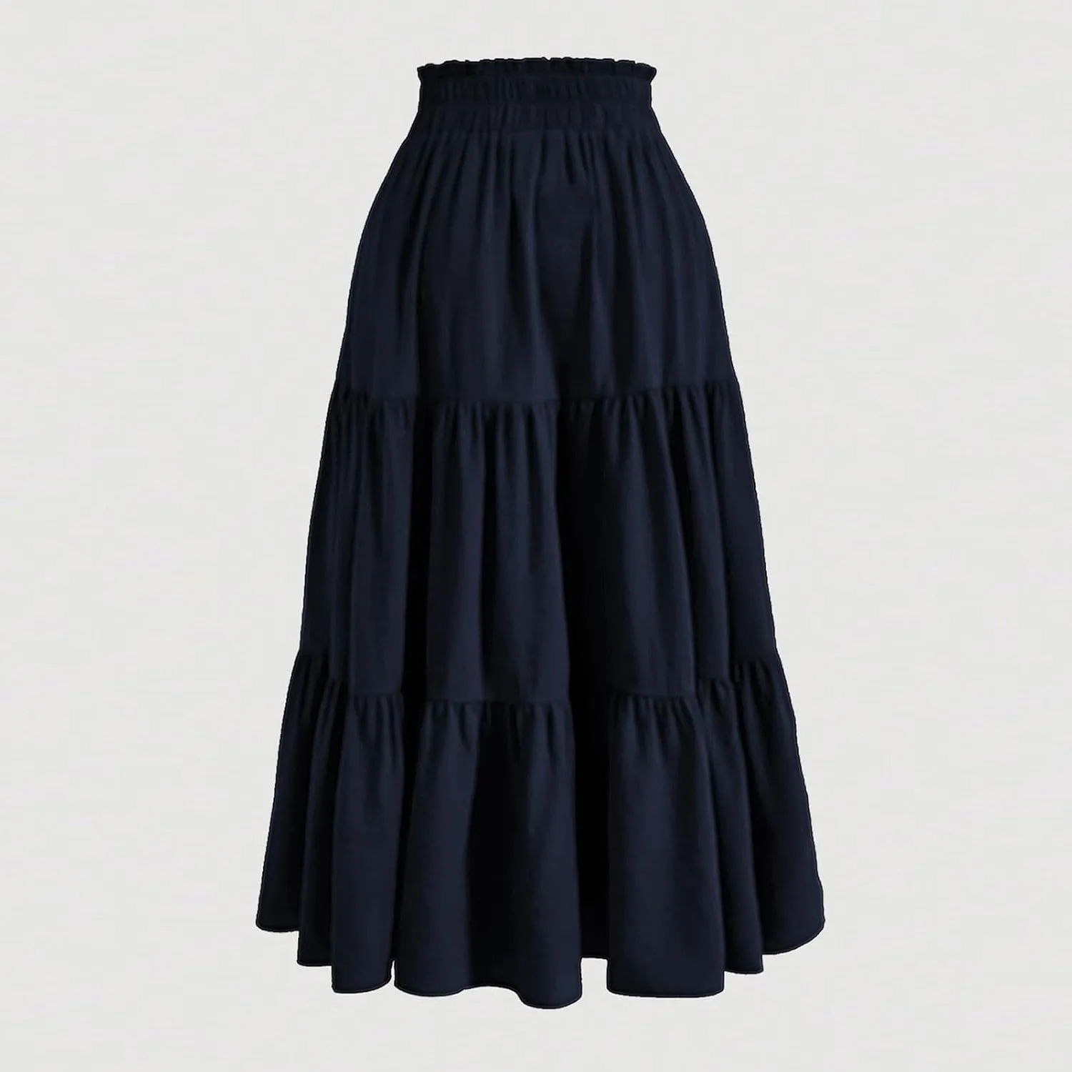 Womens Midi Skirts Elastic High Waist A-Line Swing Skirts Long Ruffle Tiered Hem Maxi Skirt