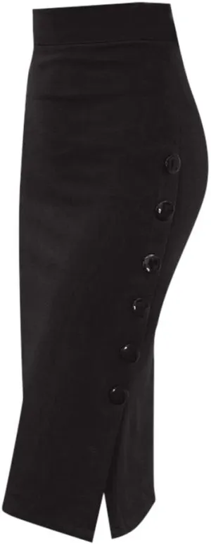 Women's Office Work Pencil Skirt Stretch High Waist Bodycon Skirts Side Split Button Business Casual Skirts