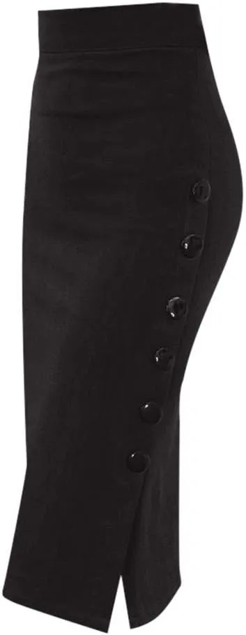 Women's Office Work Pencil Skirt Stretch High Waist Bodycon Skirts Side Split Button Business Casual Skirts