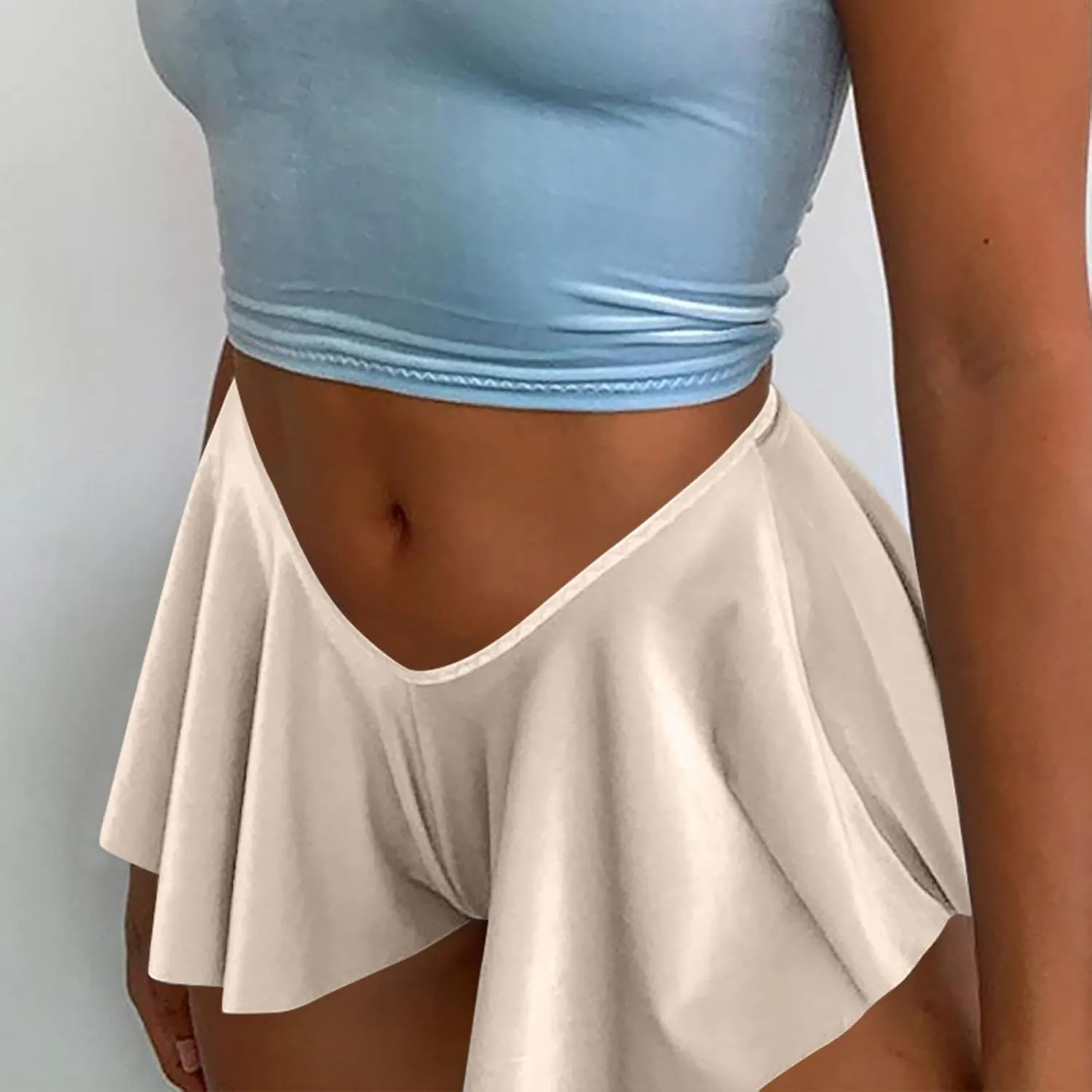 Women's Panty Underwear Fashion Solid Color Low Waist Pleated Hem Soft Comfy Shorts Skirts Boyshorts Bikini Briefs
