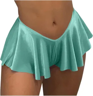 Women's Panty Underwear Fashion Solid Color Low Waist Pleated Hem Soft Comfy Shorts Skirts Boyshorts Bikini Briefs