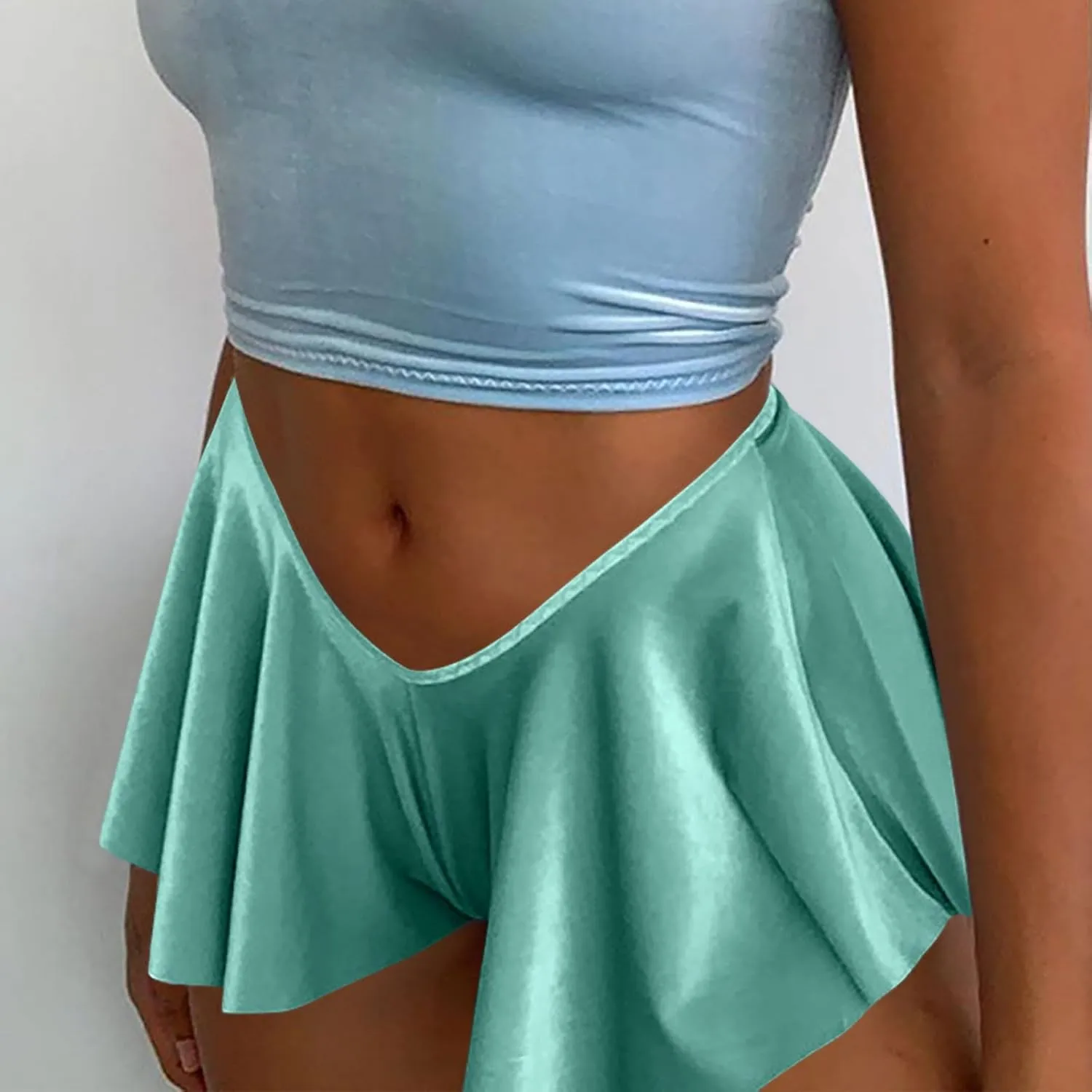 Women's Panty Underwear Fashion Solid Color Low Waist Pleated Hem Soft Comfy Shorts Skirts Boyshorts Bikini Briefs