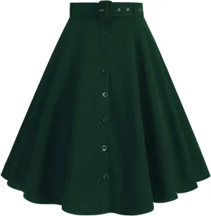Women's Pleated Mini Skirts Casual Belted Button Down Business Work High Waist School Uniform Cheerleader Skirt