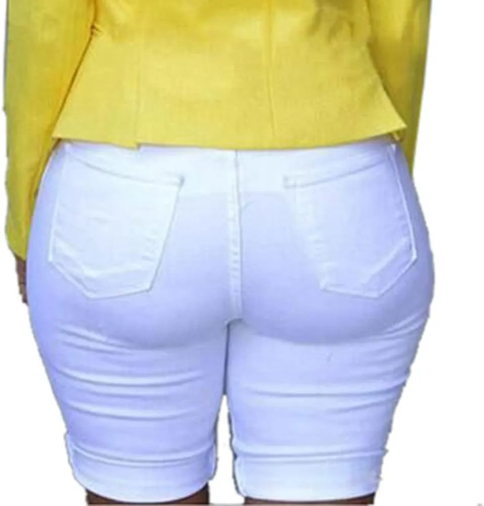 Womens Ripped Denim Shorts Frayed Raw Hem Shorts Skinny Stretchy Jeans Shorts Straight Leg Short Jeans for Ladies