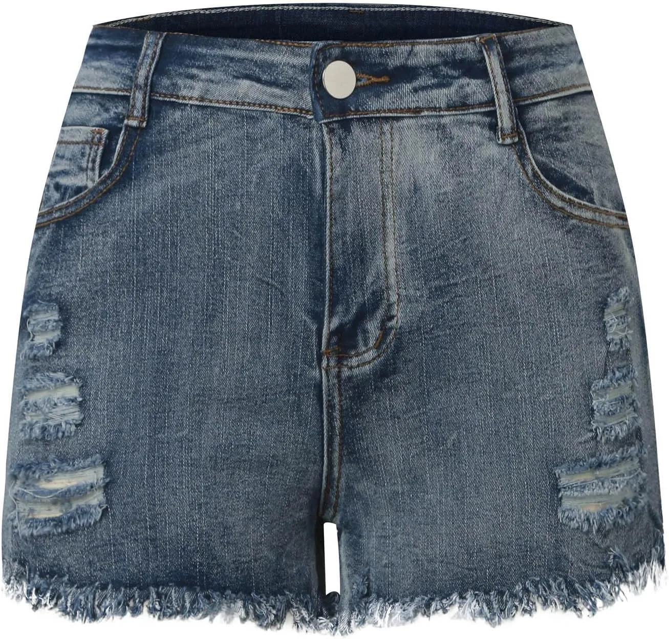 Women's Ripped Jean Denim Shorts Raw Hem Distressed Jeans Short High Waisted Stretchy Folded Hem Black Shorts