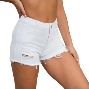 Women's Ripped Jean Denim Shorts Raw Hem Distressed Jeans Short High Waisted Stretchy Folded Hem Black Shorts