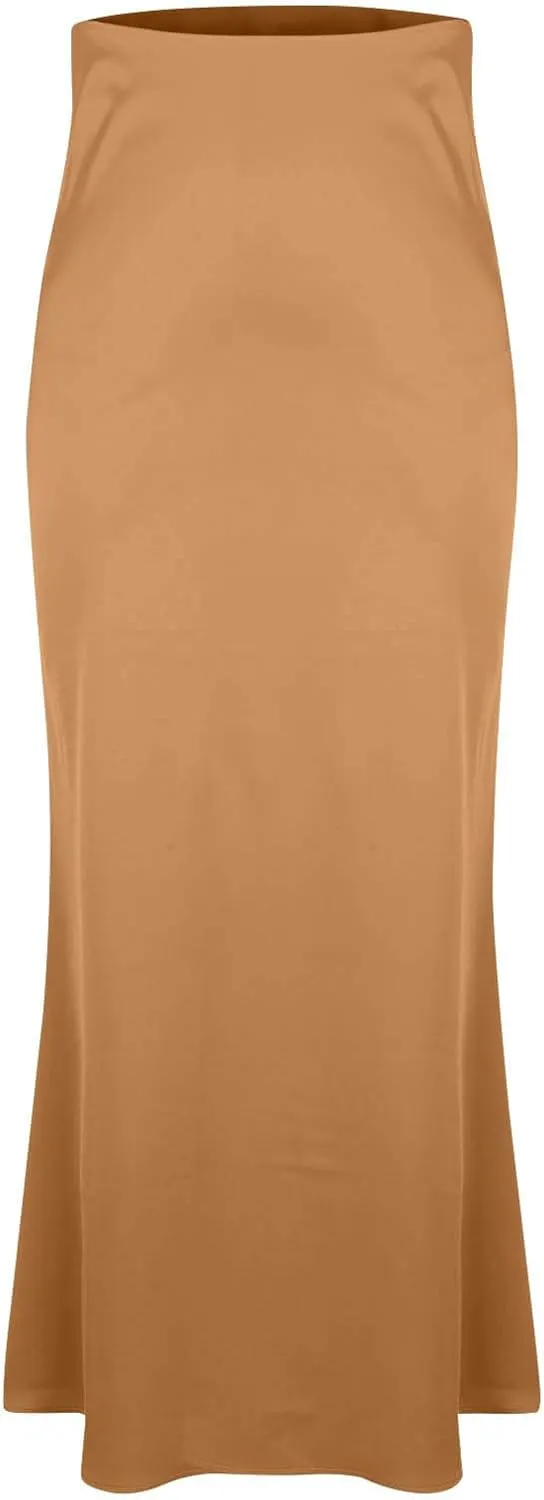 Womens Satin High Waist Elastic Maxi Skirt Silk Elegant Dressy Bodycon A-Line Long Skirts Cocktail Party Outfits