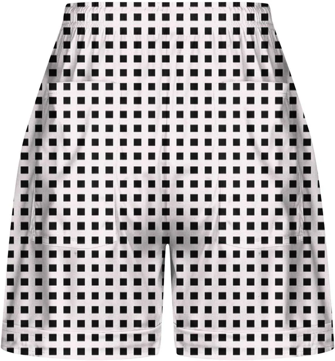 Womens Summer Casual Comfy Shorts Drawstring Elastic Waist Shorts Fashion Checkered Stripes Printed Shorts