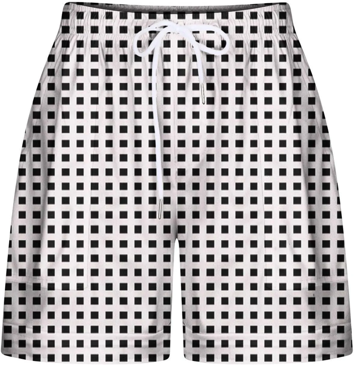 Womens Summer Casual Comfy Shorts Drawstring Elastic Waist Shorts Fashion Checkered Stripes Printed Shorts