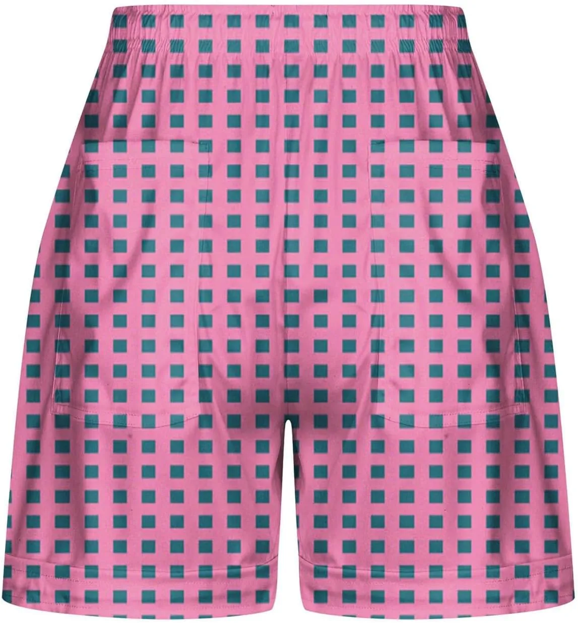 Womens Summer Casual Comfy Shorts Drawstring Elastic Waist Shorts Fashion Checkered Stripes Printed Shorts