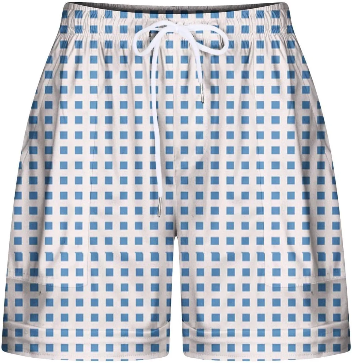 Womens Summer Casual Comfy Shorts Drawstring Elastic Waist Shorts Fashion Checkered Stripes Printed Shorts