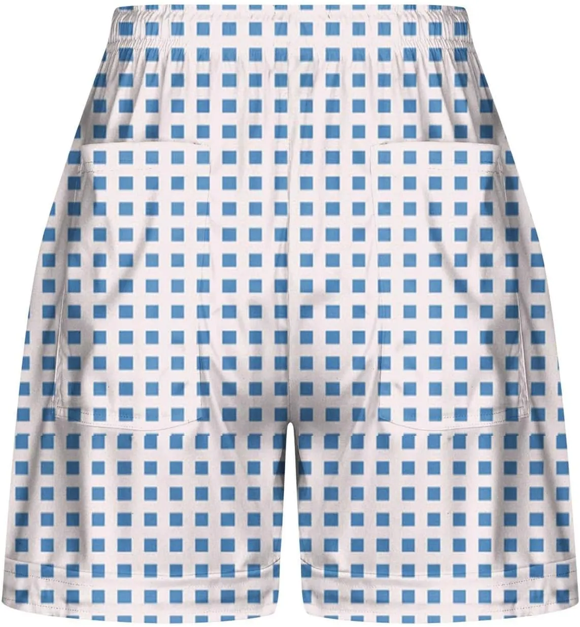 Womens Summer Casual Comfy Shorts Drawstring Elastic Waist Shorts Fashion Checkered Stripes Printed Shorts