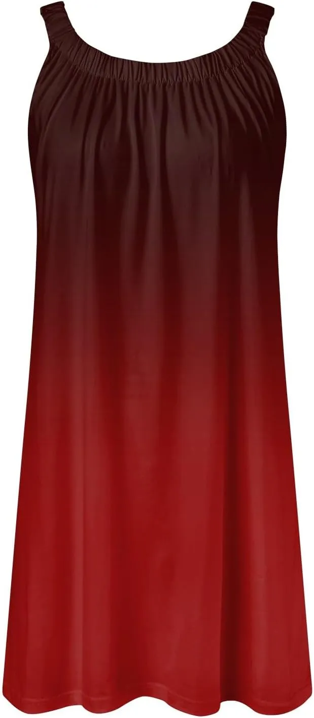 Womens Summer DressesSpring Comfy Gradient Spaghetti Straps Beach Dress Plus Size Evening Party Spring Break Clothes