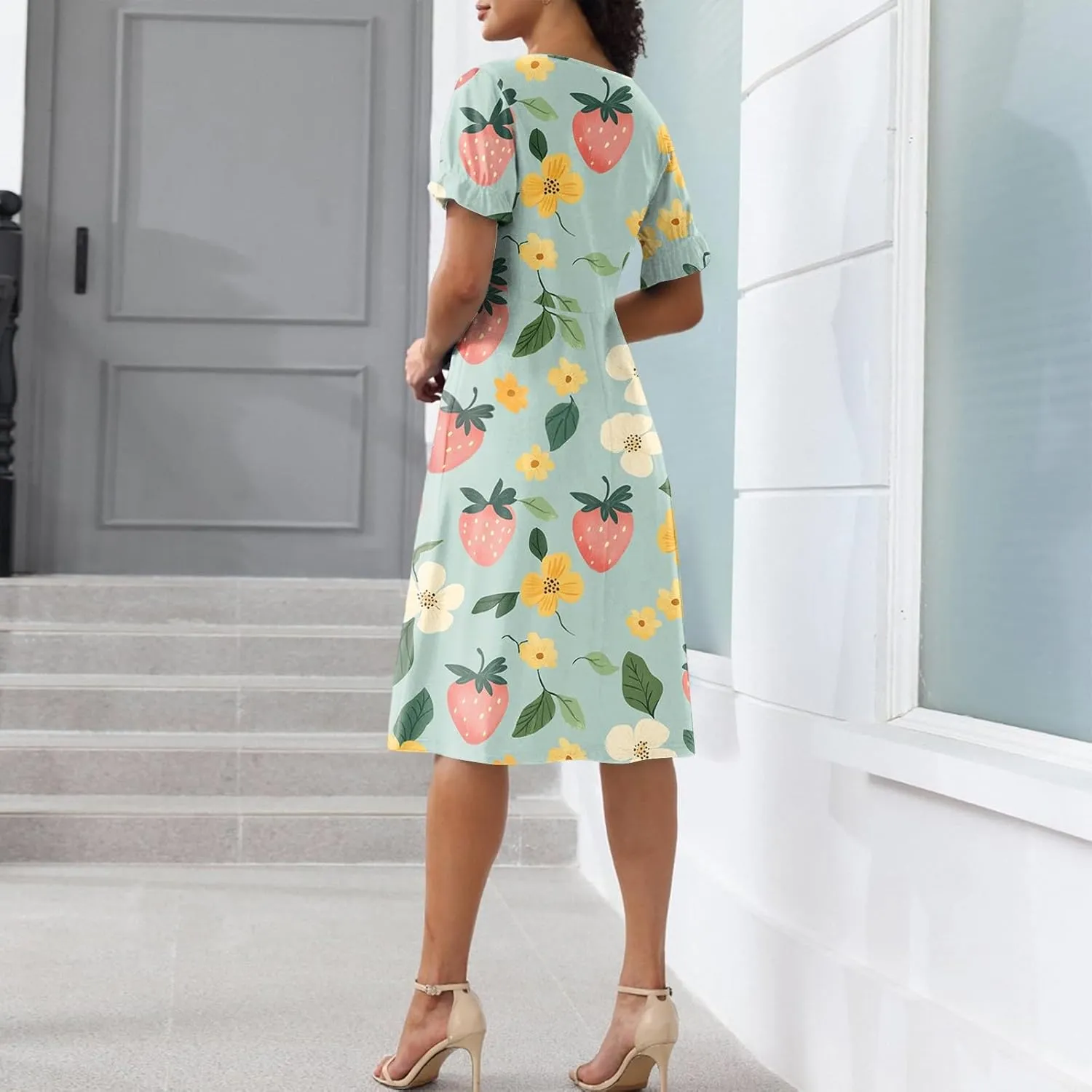Women's Sun Dresses Summer V Neck Floral Wrap Elegant Boho,Flowy Ruched Hawaiian Casual Maxi Sundresses, S-2XL