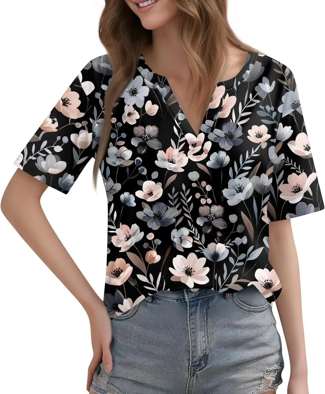 Womens Tops Casual Short Sleeve V Neck T Shirts for Womens Spring Blouses for Women 2025 Trendy Summer Tops for Women 2025