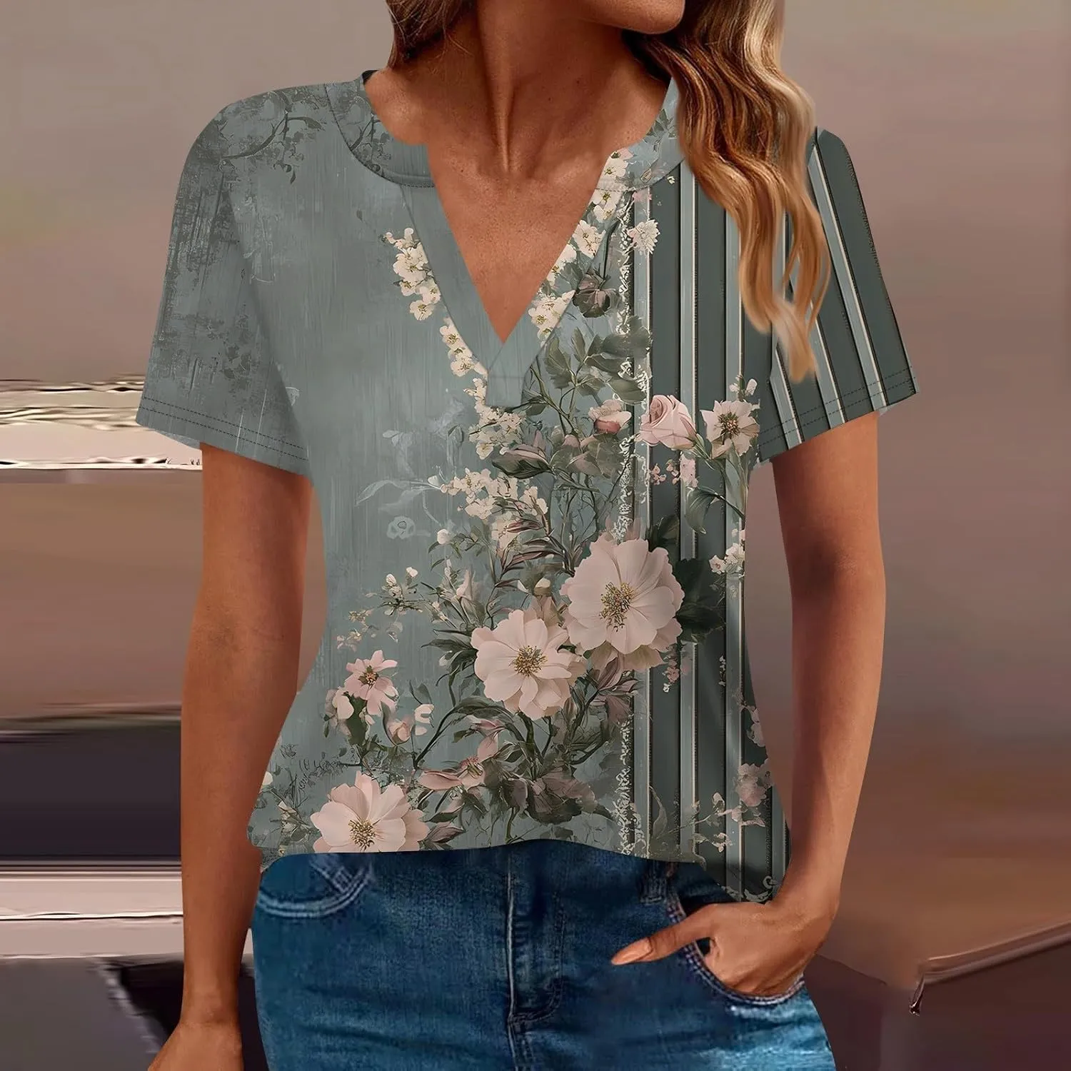 Womens Tops Casual Short Sleeve V Neck T Shirts for Womens Spring Blouses for Women 2025 Trendy Summer Tops for Women 2025