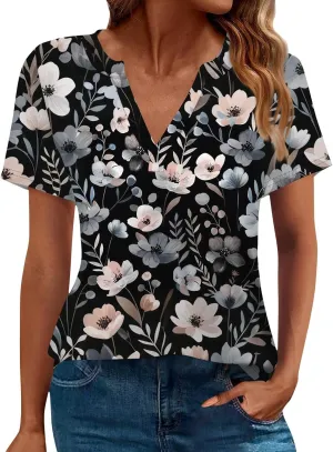 Womens Tops Casual Short Sleeve V Neck T Shirts for Womens Spring Blouses for Women 2025 Trendy Summer Tops for Women 2025