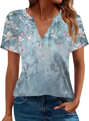 Womens Tops Casual Short Sleeve V Neck T Shirts for Womens Spring Blouses for Women 2025 Trendy Summer Tops for Women 2025