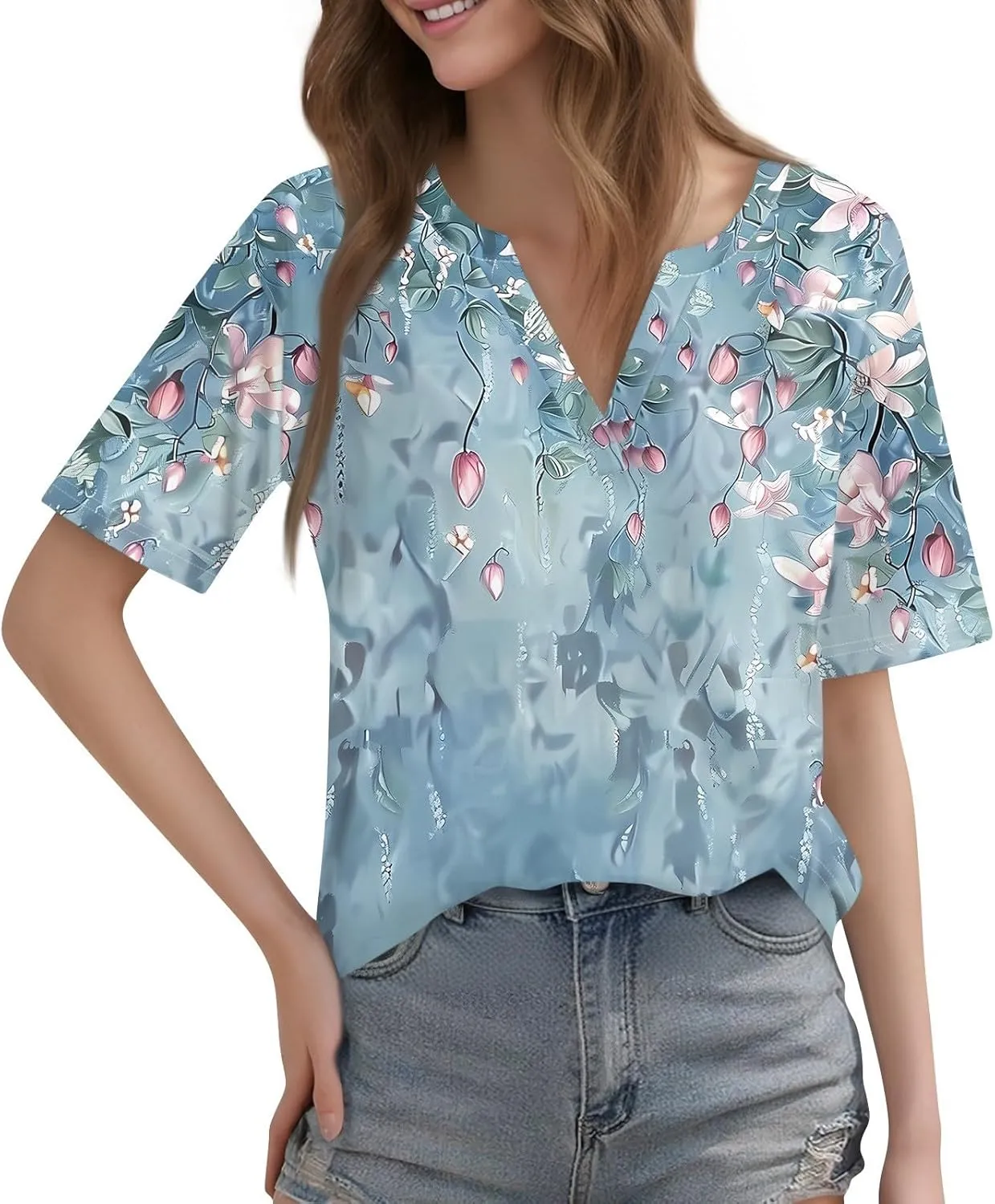 Womens Tops Casual Short Sleeve V Neck T Shirts for Womens Spring Blouses for Women 2025 Trendy Summer Tops for Women 2025