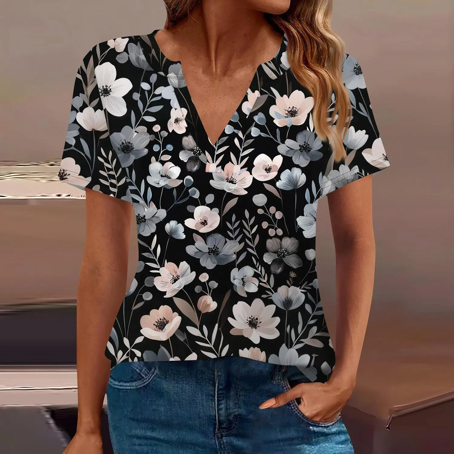 Womens Tops Casual Short Sleeve V Neck T Shirts for Womens Spring Blouses for Women 2025 Trendy Summer Tops for Women 2025