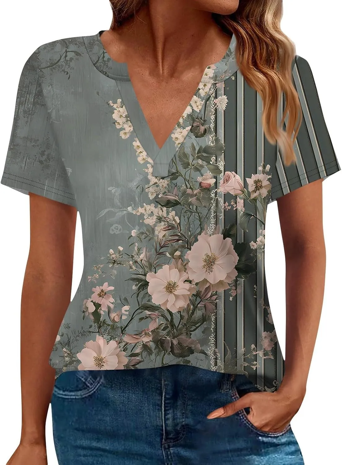Womens Tops Casual Short Sleeve V Neck T Shirts for Womens Spring Blouses for Women 2025 Trendy Summer Tops for Women 2025