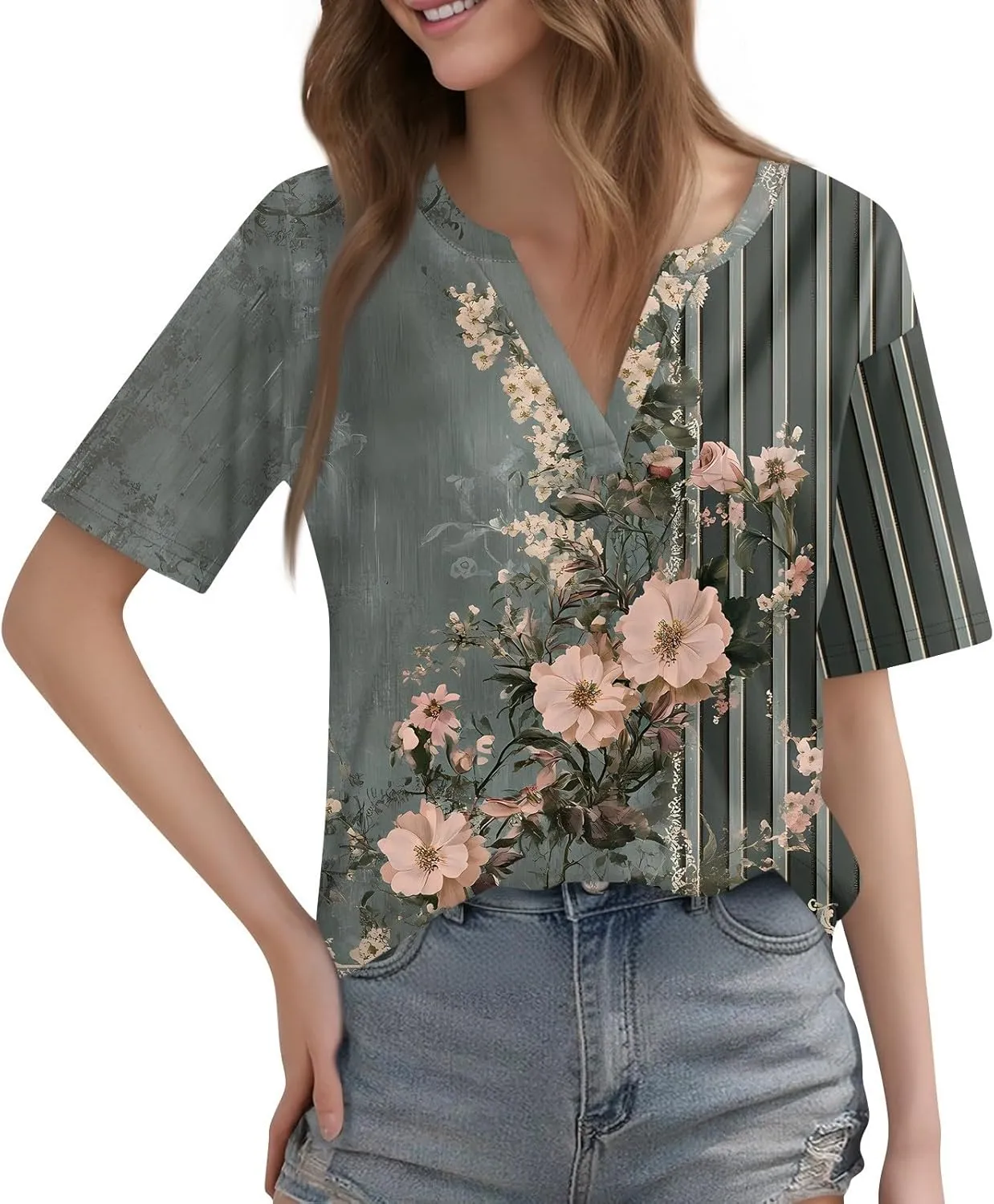Womens Tops Casual Short Sleeve V Neck T Shirts for Womens Spring Blouses for Women 2025 Trendy Summer Tops for Women 2025