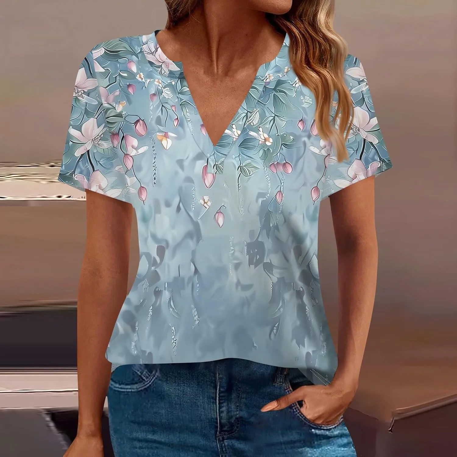 Womens Tops Casual Short Sleeve V Neck T Shirts for Womens Spring Blouses for Women 2025 Trendy Summer Tops for Women 2025