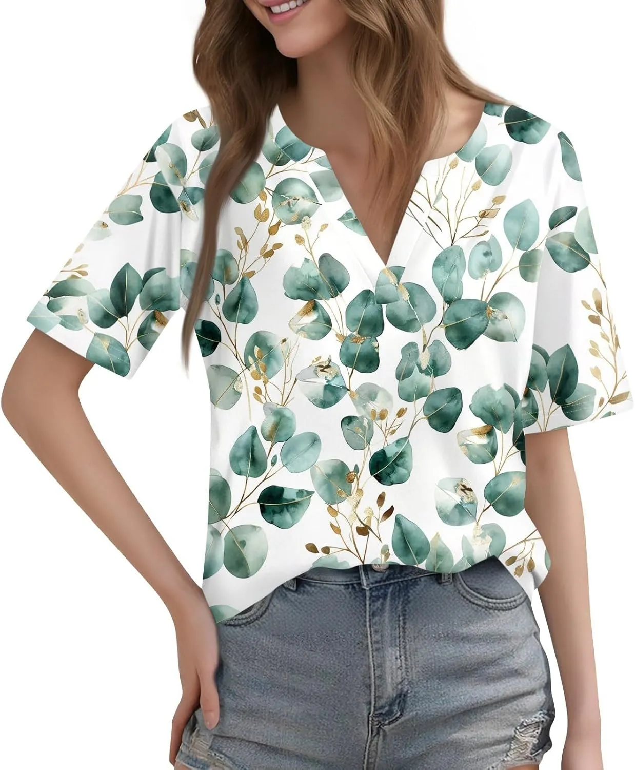 Womens Tops Casual Short Sleeve V Neck T Shirts for Womens Spring Blouses for Women 2025 Trendy Summer Tops for Women 2025