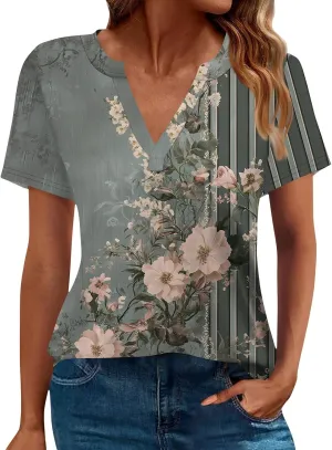 Womens Tops Casual Short Sleeve V Neck T Shirts for Womens Spring Blouses for Women 2025 Trendy Summer Tops for Women 2025