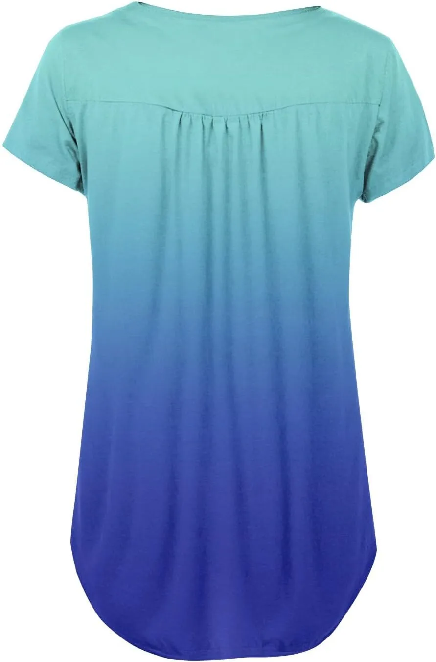 Womens Tops Short Sleeve V Neck T Shirts for Women Button Up Shirt Plus Size Blouse Basic Tees Spring Tops for Women 2025