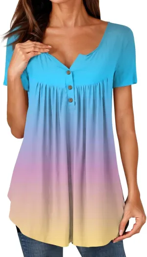 Womens Tops Short Sleeve V Neck T Shirts for Women Button Up Shirt Plus Size Blouse Basic Tees Spring Tops for Women 2025