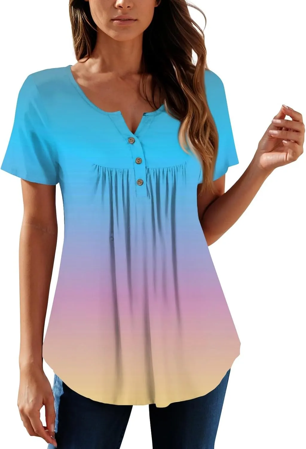 Womens Tops Short Sleeve V Neck T Shirts for Women Button Up Shirt Plus Size Blouse Basic Tees Spring Tops for Women 2025