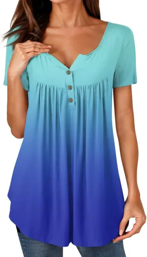 Womens Tops Short Sleeve V Neck T Shirts for Women Button Up Shirt Plus Size Blouse Basic Tees Spring Tops for Women 2025
