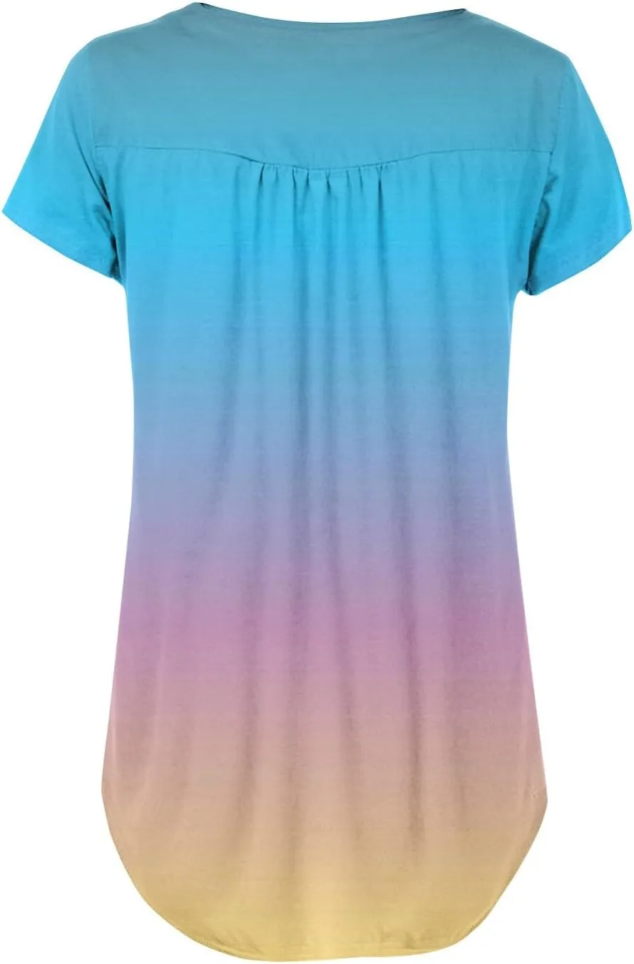 Womens Tops Short Sleeve V Neck T Shirts for Women Button Up Shirt Plus Size Blouse Basic Tees Spring Tops for Women 2025