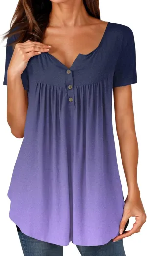 Womens Tops Short Sleeve V Neck T Shirts for Women Button Up Shirt Plus Size Blouse Basic Tees Spring Tops for Women 2025