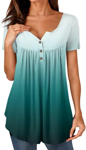 Womens Tops Short Sleeve V Neck T Shirts for Women Button Up Shirt Plus Size Blouse Basic Tees Spring Tops for Women 2025