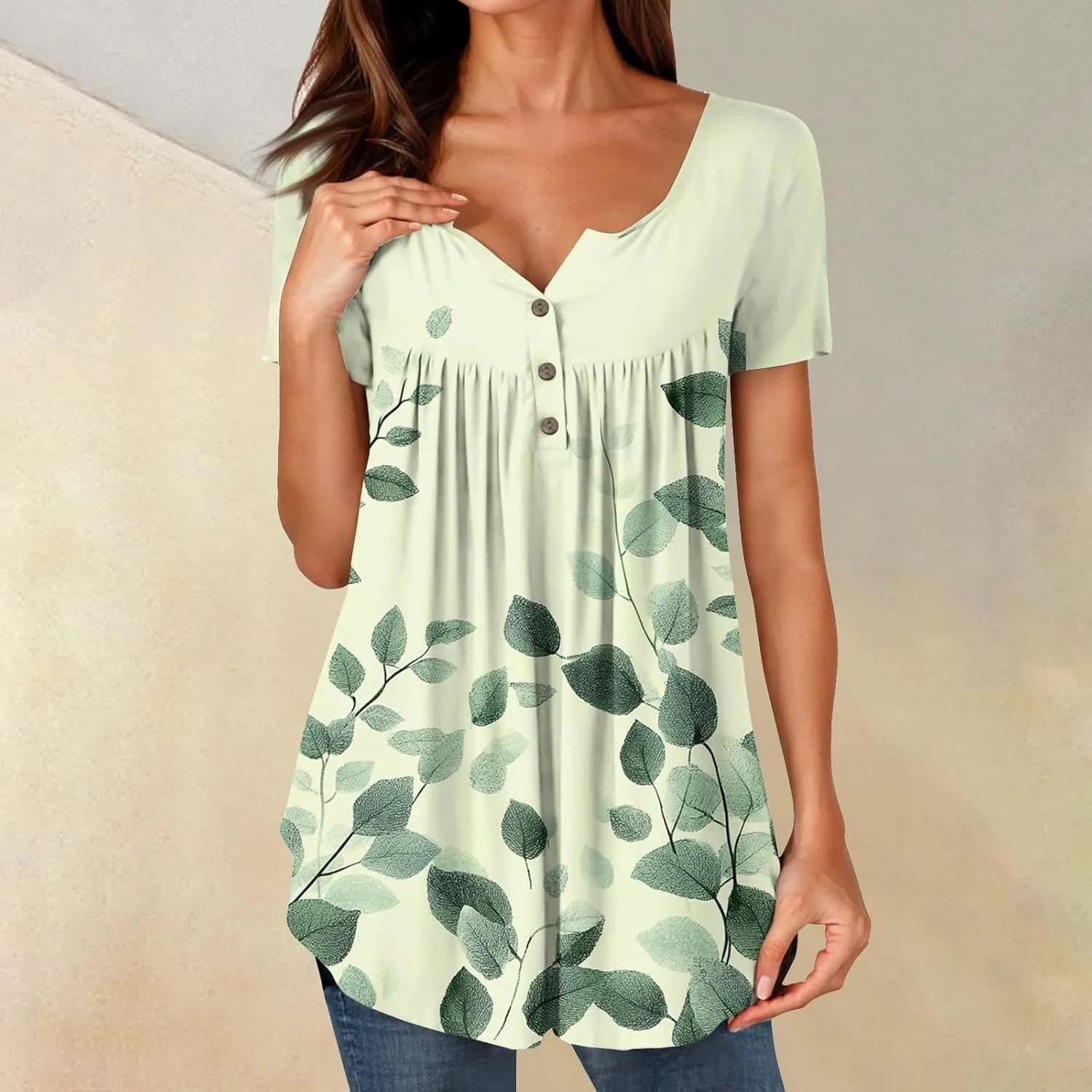 Womens Tops Short Sleeve V Neck T Shirts for Women Button Up Shirt Plus Size Blouse Basic Tees Spring Tops for Women 2025