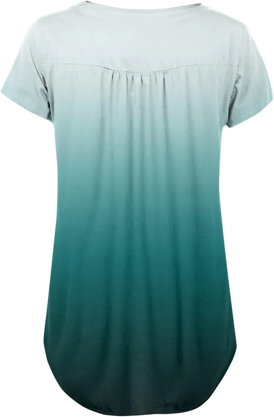 Womens Tops Short Sleeve V Neck T Shirts for Women Button Up Shirt Plus Size Blouse Basic Tees Spring Tops for Women 2025