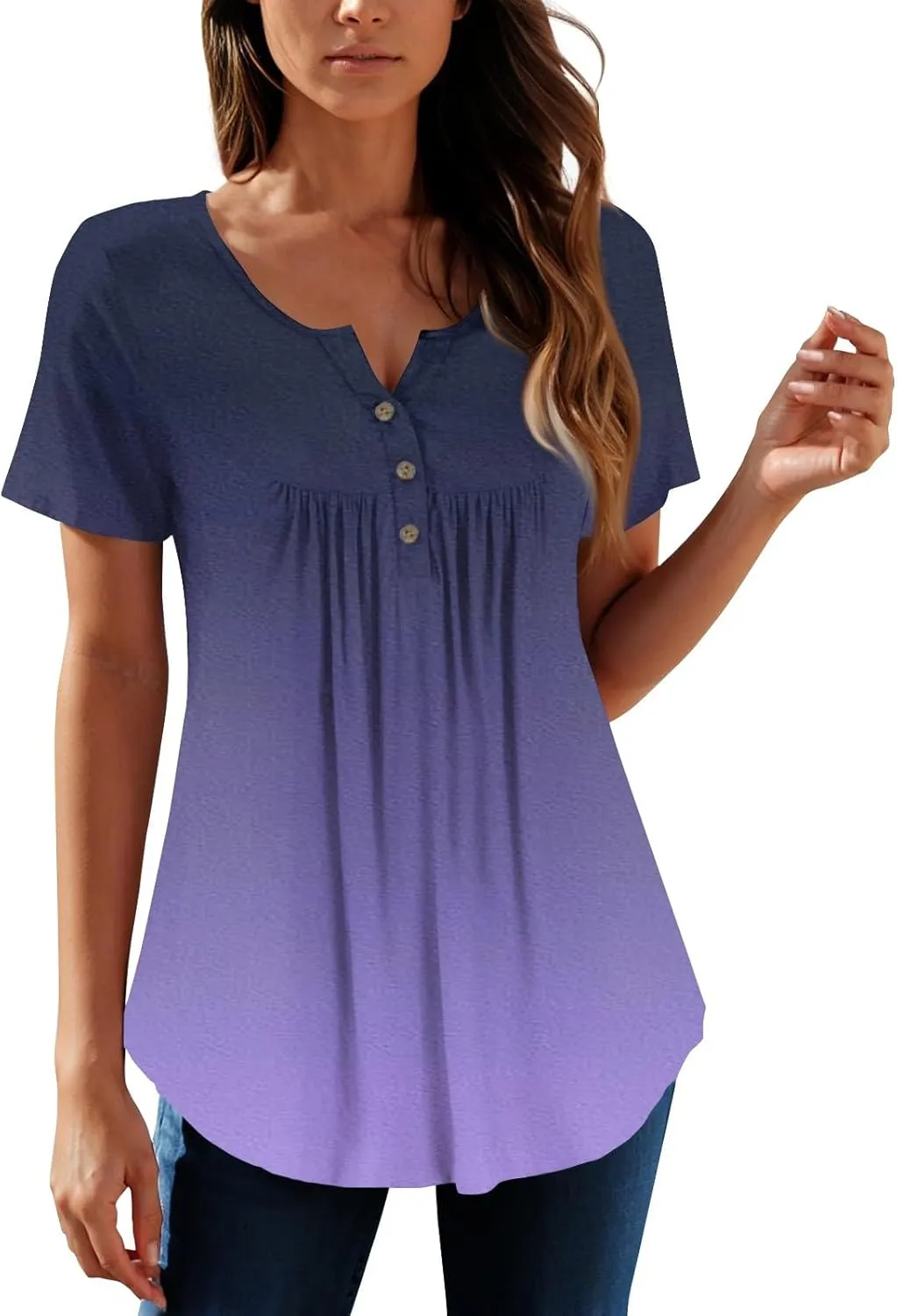 Womens Tops Short Sleeve V Neck T Shirts for Women Button Up Shirt Plus Size Blouse Basic Tees Spring Tops for Women 2025